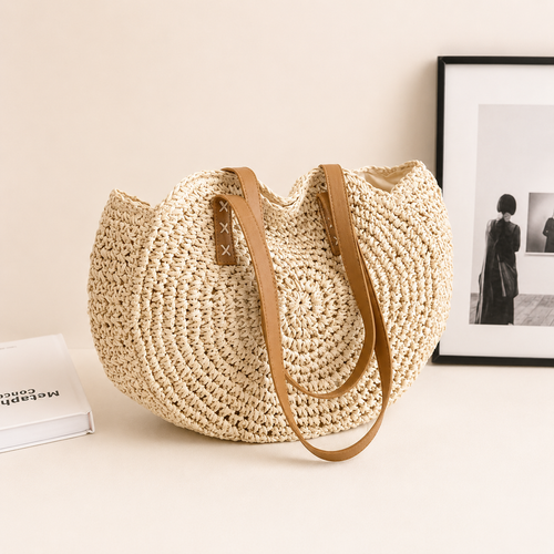 Rosalie - Runde geflochtene Tasche - Beige