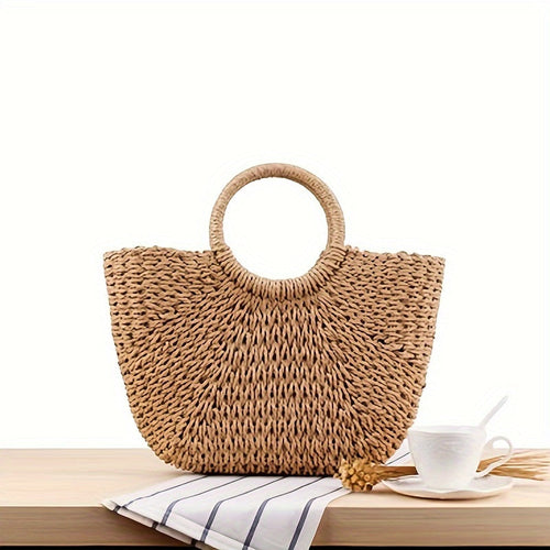 Hedwig - Geflochtene Halbmond-Tasche - Cognac