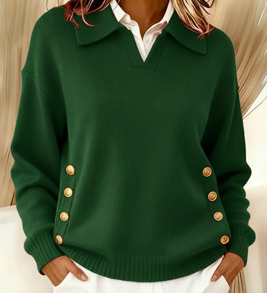 Michaela - Pullover mit Kragen in Grün