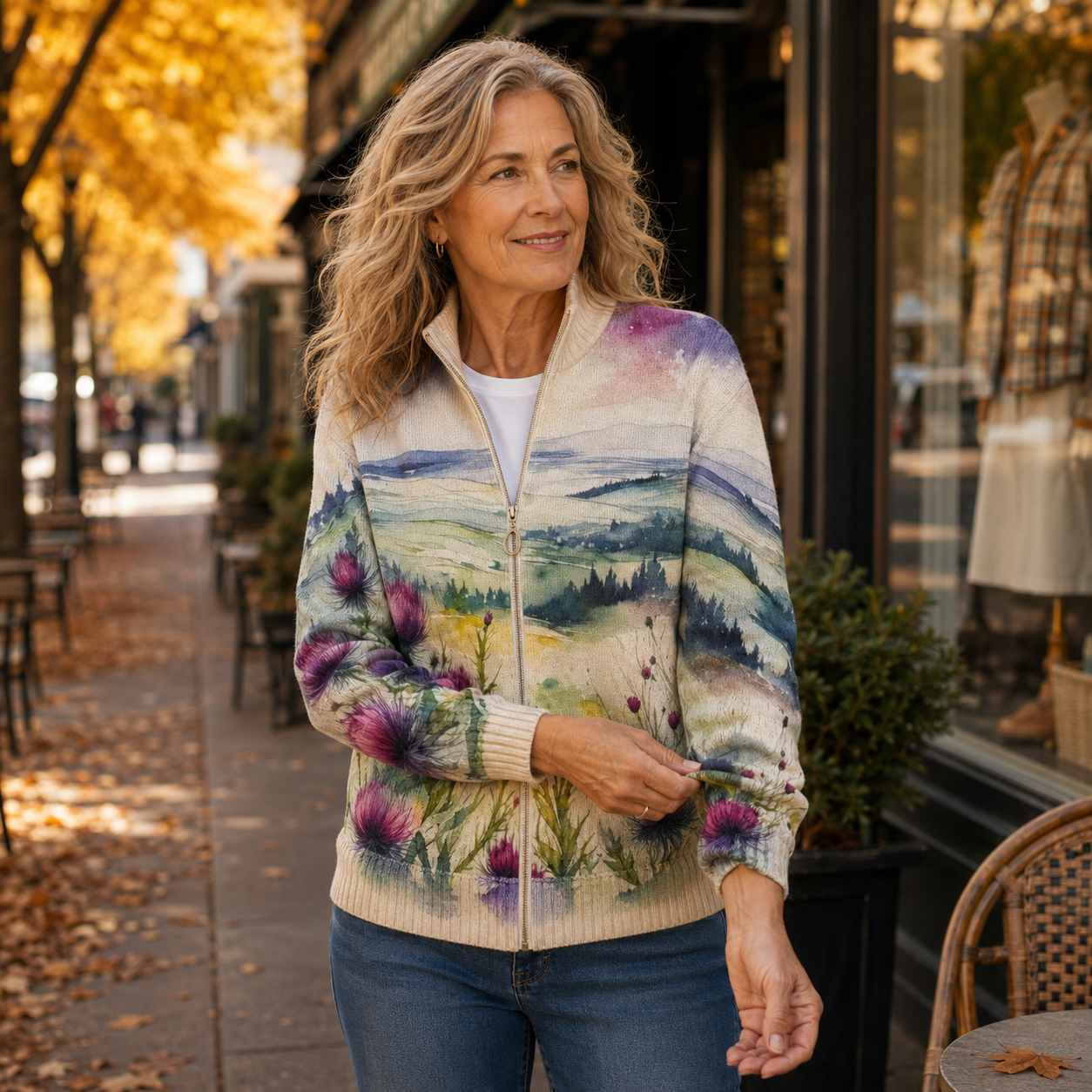Liana - Cardigan mit Aquarell-Motiv