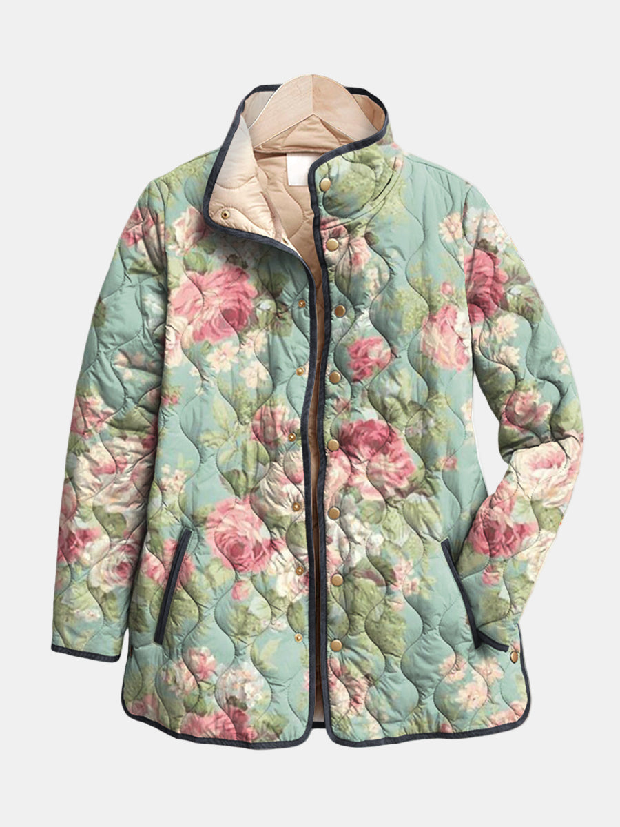 Delphine - Gesteppte Jacke mit Retro-Blumenmuster