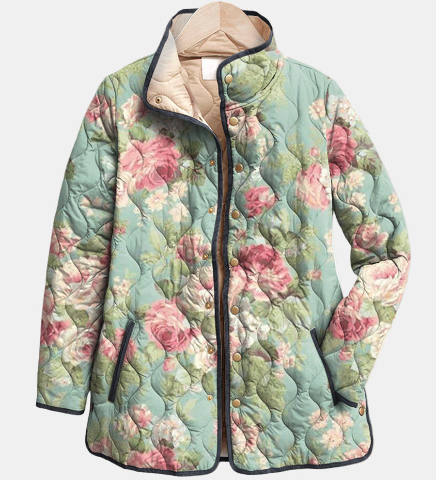 Delphine - Gesteppte Jacke mit Retro-Blumenmuster