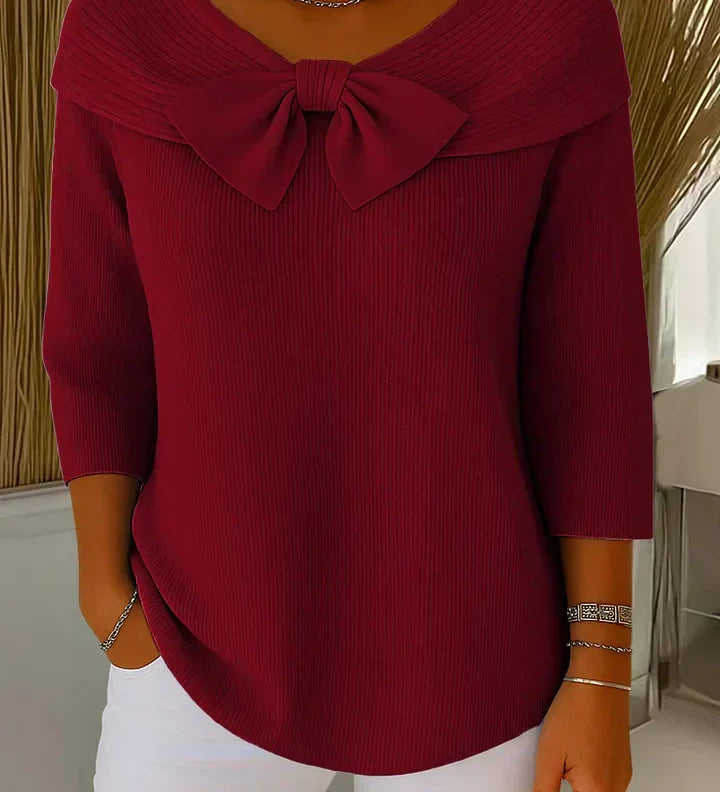 Sandra - Langer Pullover mit Schleifenkragen in Rot