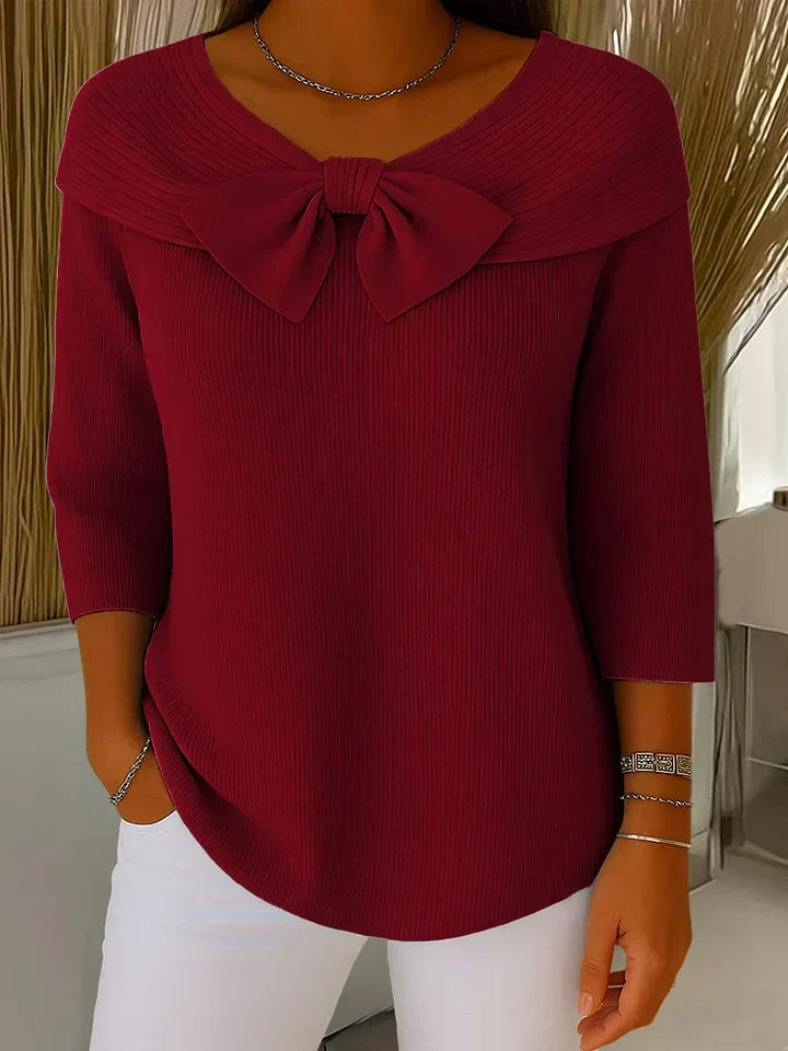 Sandra - Langer Pullover mit Schleifenkragen in Rot