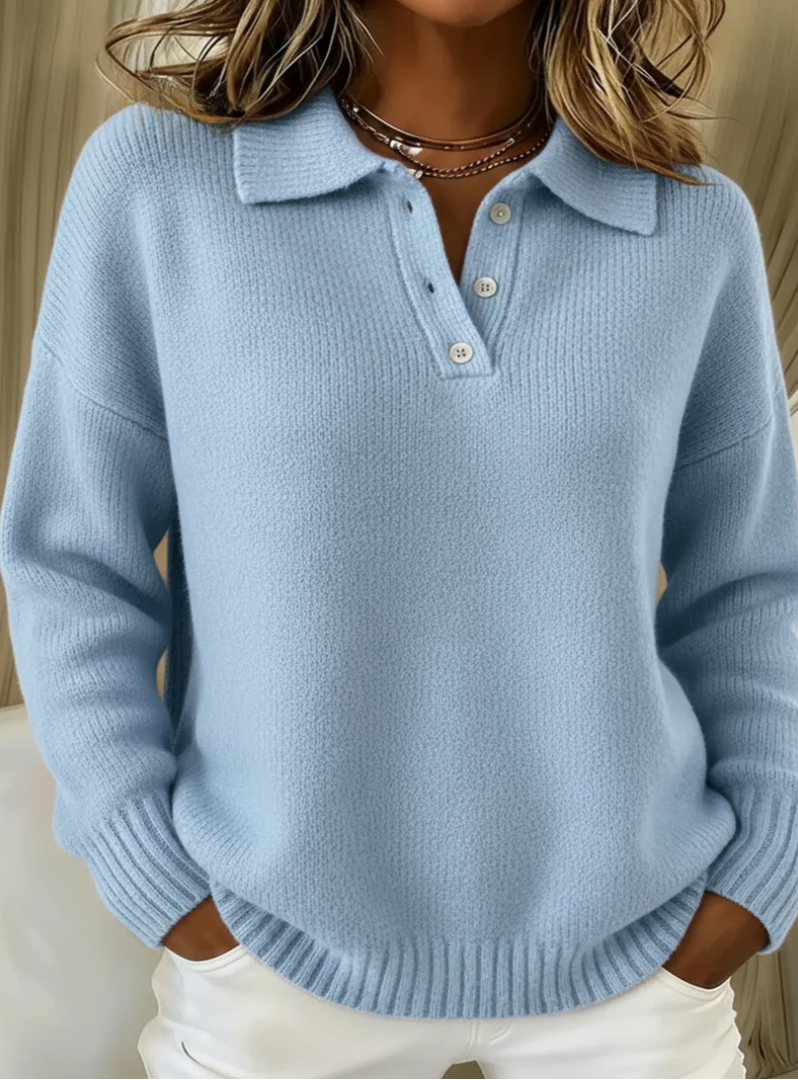 Stefanie - Pullover mit Polokragen in Blau