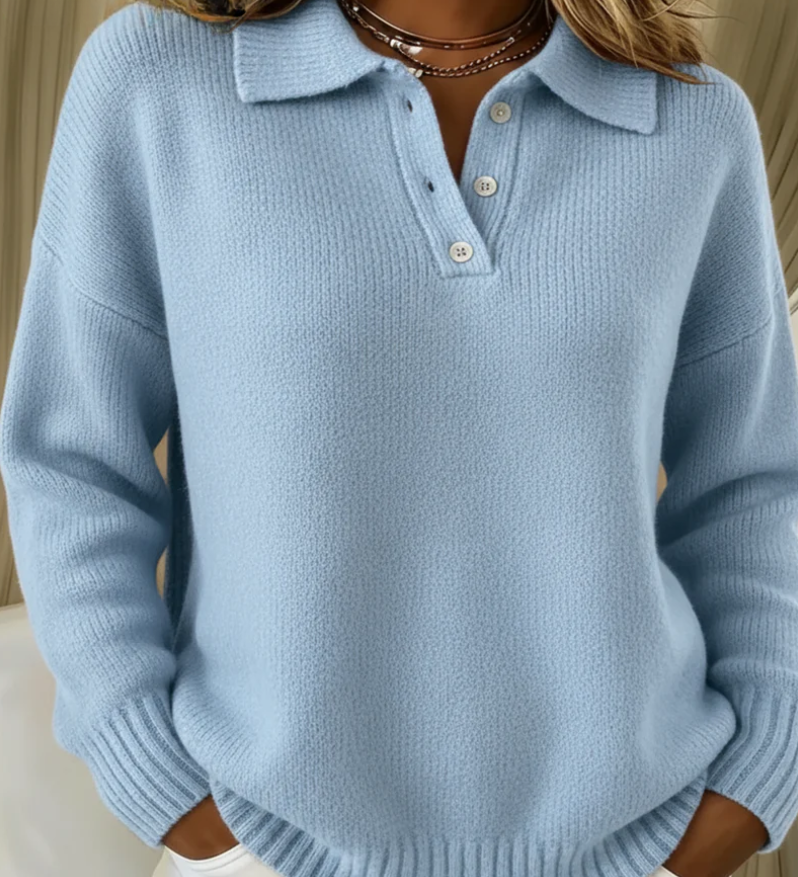 Stefanie - Pullover mit Polokragen in Blau