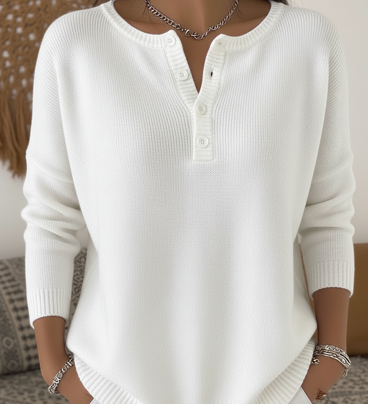 Yvonne - Pullover mit Knopfleiste in Weiß