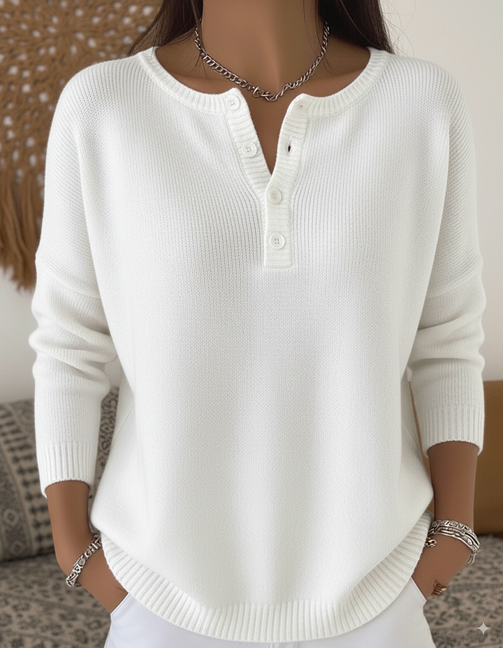 Yvonne - Pullover mit Knopfleiste in Weiß