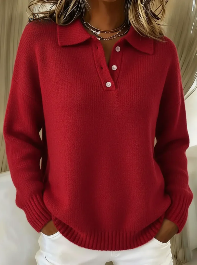 Stefanie - Pullover mit Polokragen in Rot