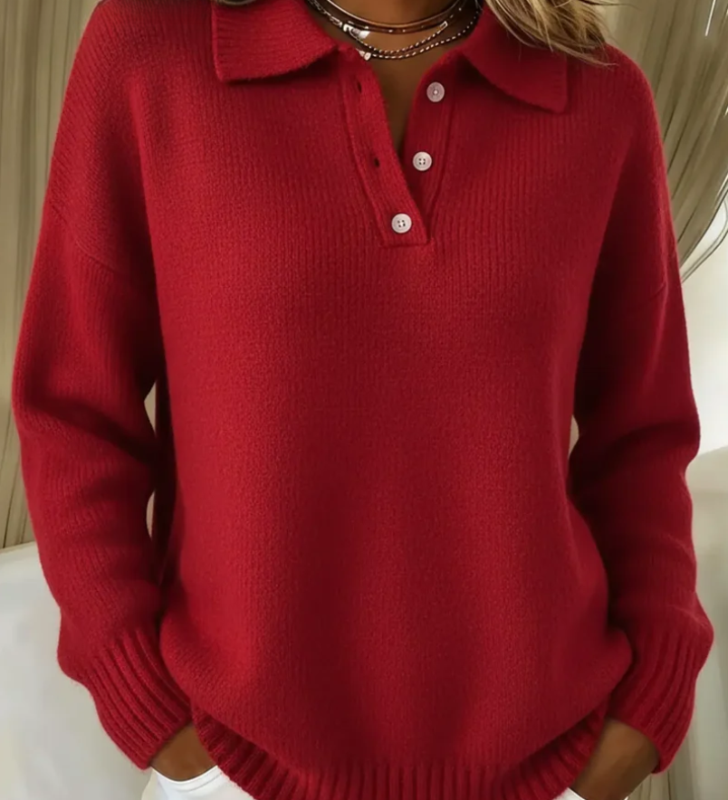 Stefanie - Pullover mit Polokragen in Rot
