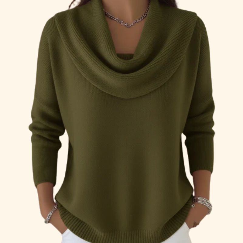 Claudia - Pullover mit Wasserfallkragen in Grün