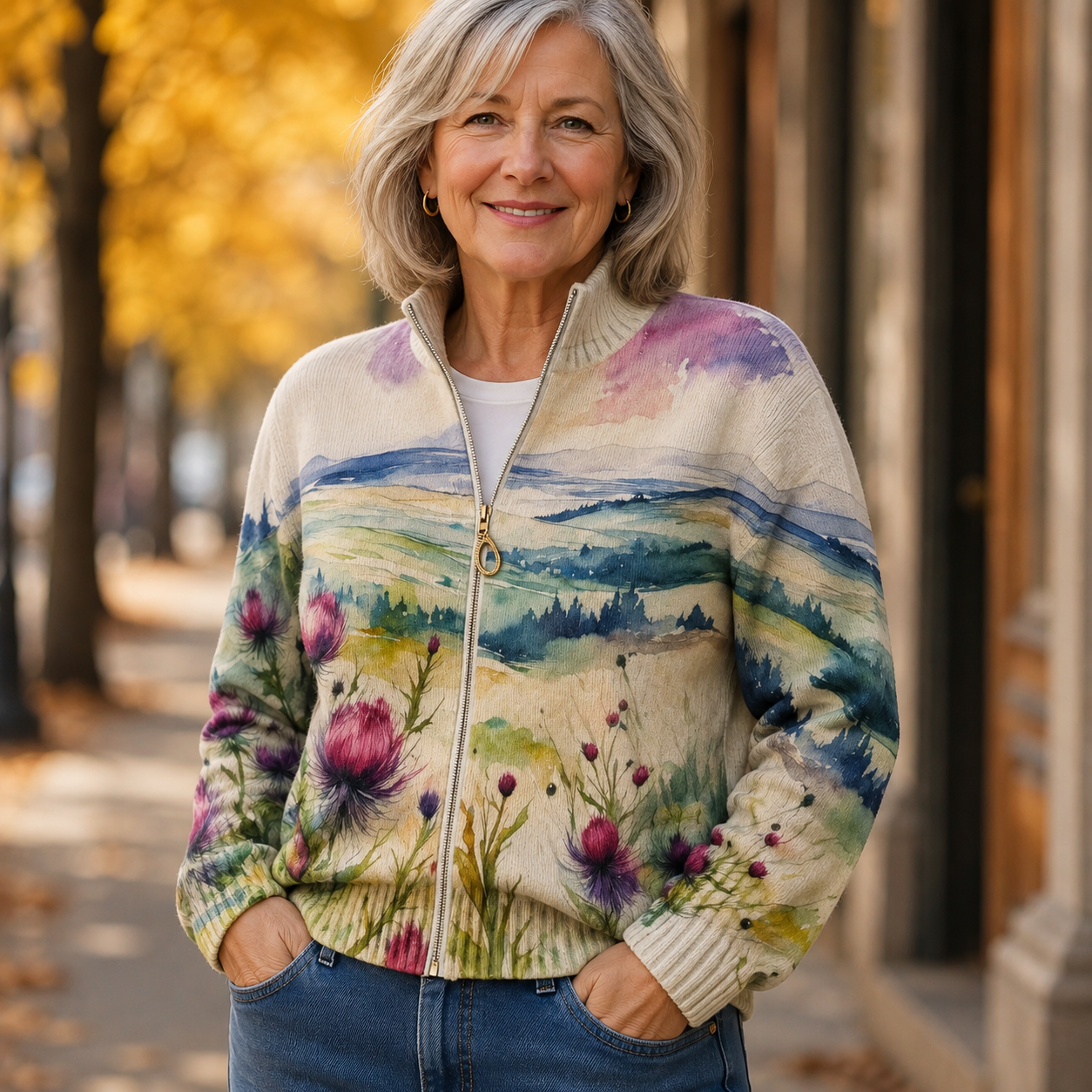 Liana - Cardigan mit Aquarell-Motiv