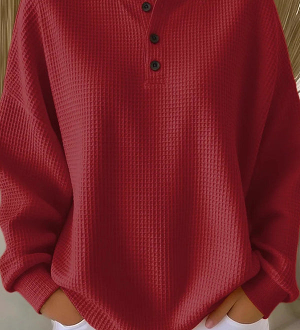 Katja - Lockerer Pullover mit Knopfleiste in Rot