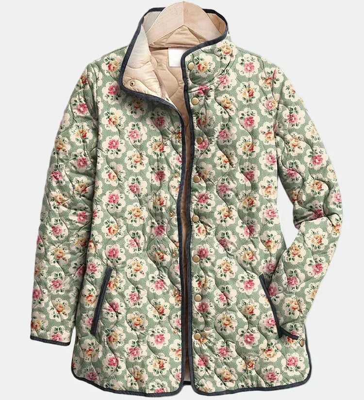 Camille - Gesteppte Jacke mit Vintage-Blumen-Kunstdruck
