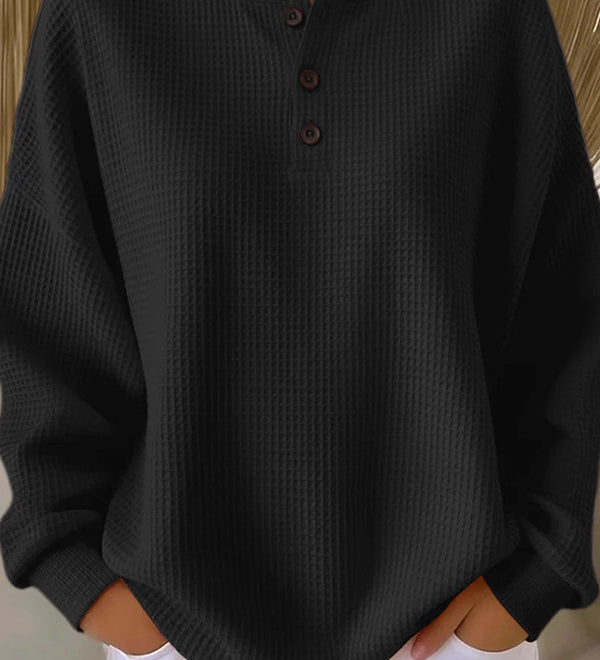 Katja - Lockerer Pullover mit Knopfleiste in Schwarz
