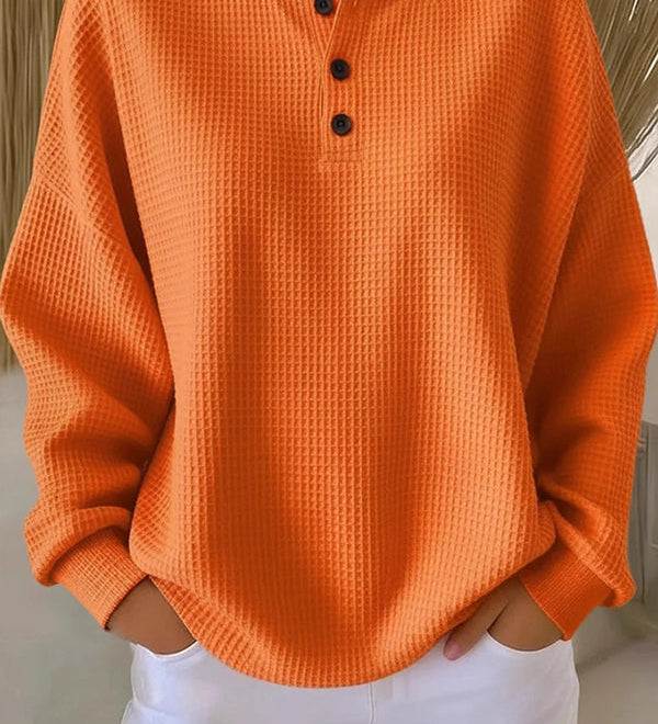 Katja - Lockerer Pullover mit Knopfleiste in Orange