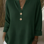 Nina - Strukturierter Pullover mit Knöpfen in Grün