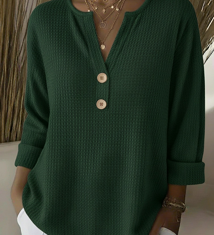 Nina - Strukturierter Pullover mit Knöpfen in Grün