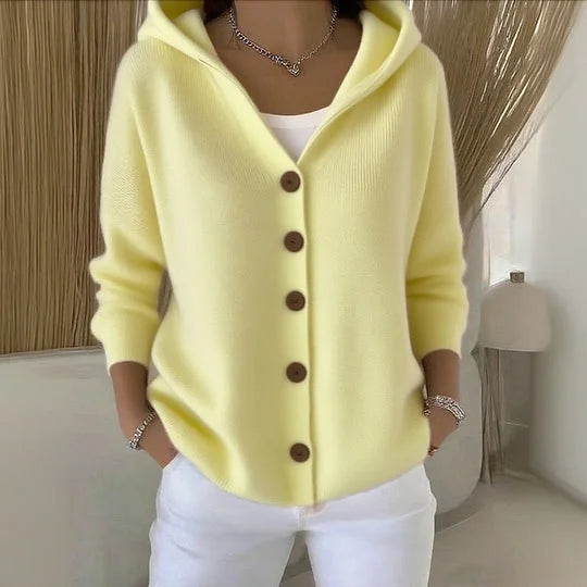 Julia - Strickjacke mit Kapuze in Gelb