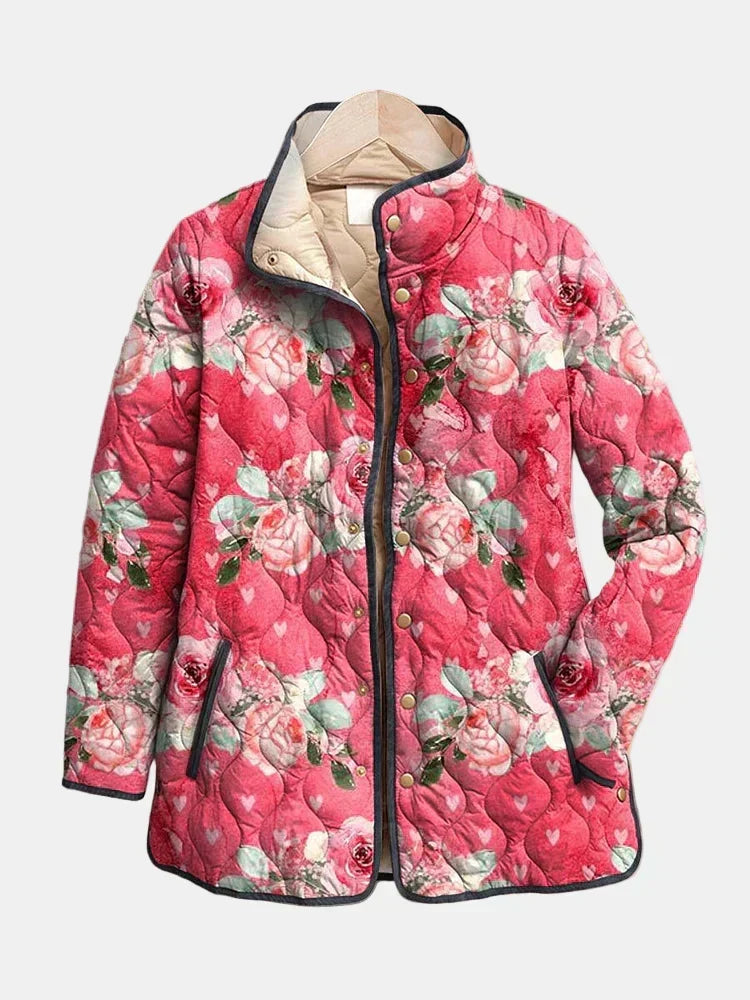 Laverne - Charmante gesteppte Jacke mit rosa Blumendruck