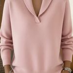 Nicole - Pullover mit V-Ausschnitt und Kragen in Rosa