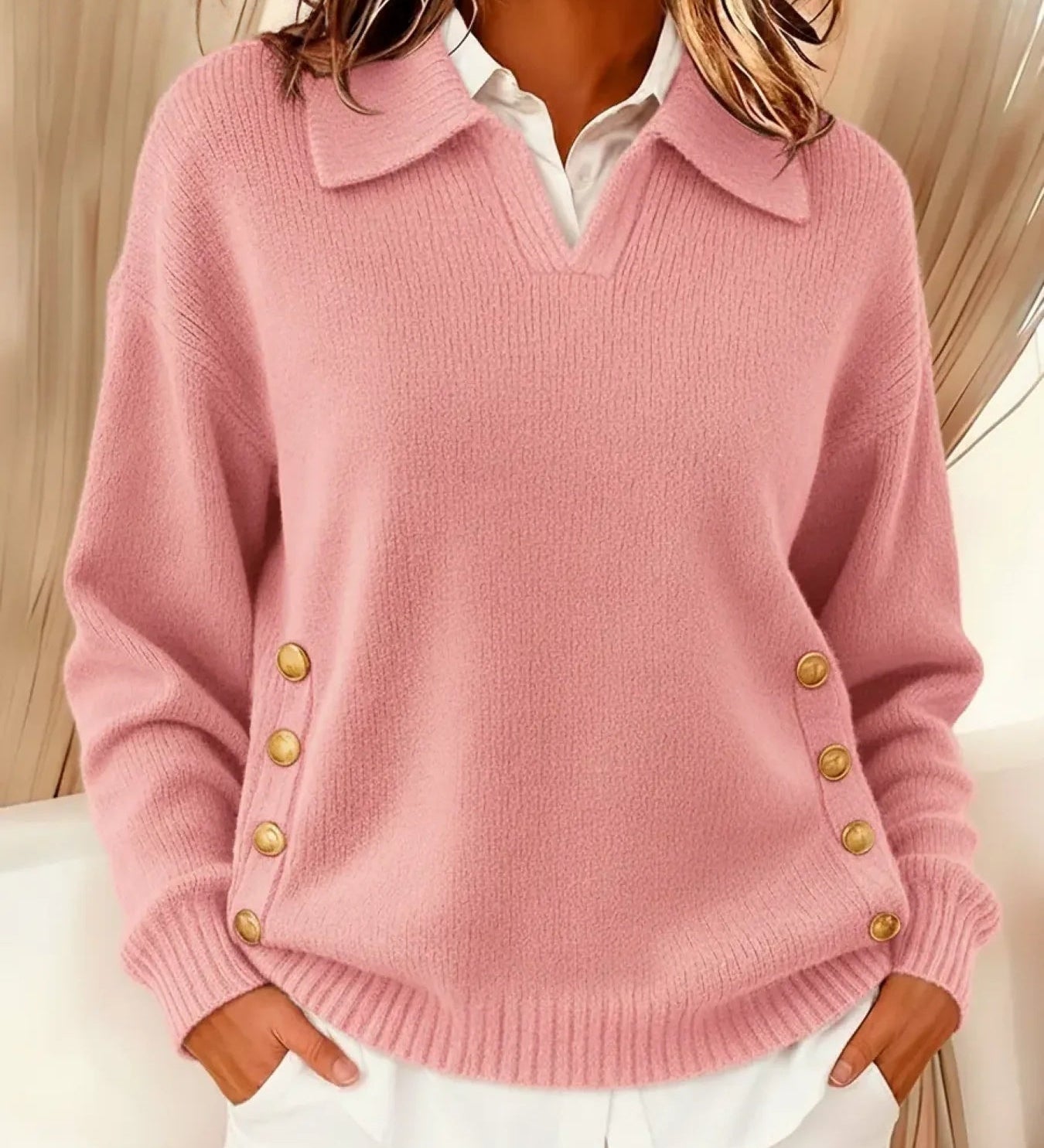 Michaela - Pullover mit Kragen in Rosa