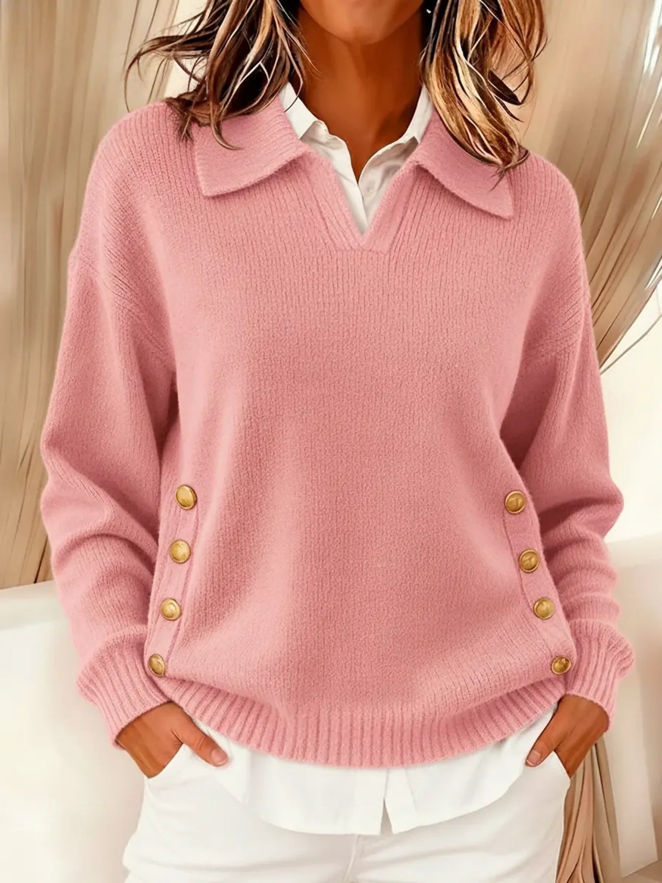 Michaela - Pullover mit Kragen in Rosa
