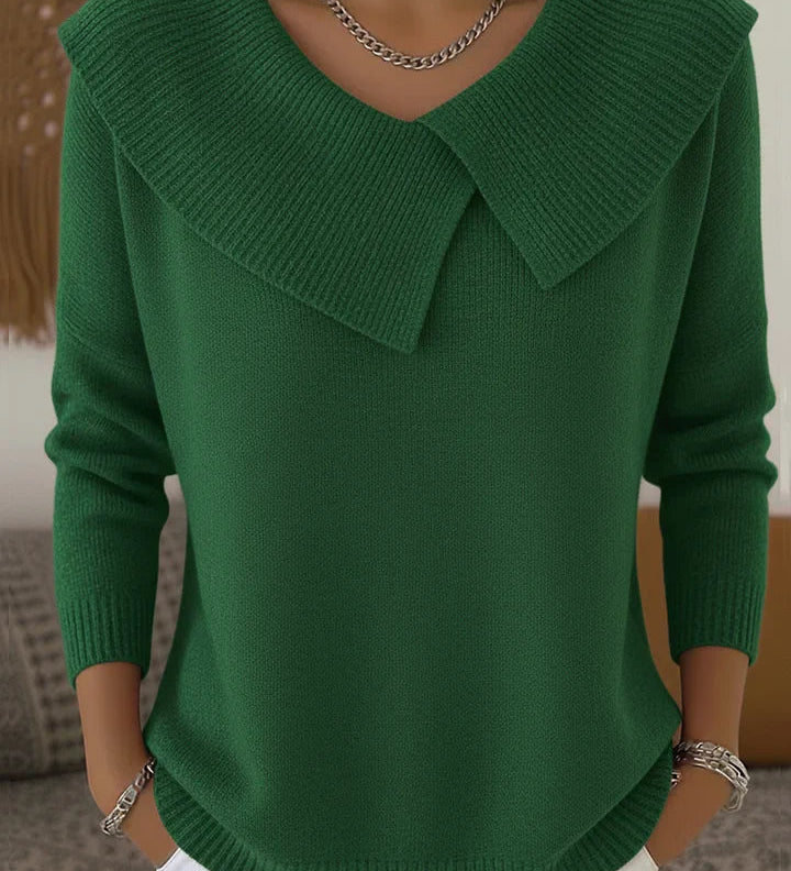Katrin - Pullover mit auffälligem Kragen in Grün