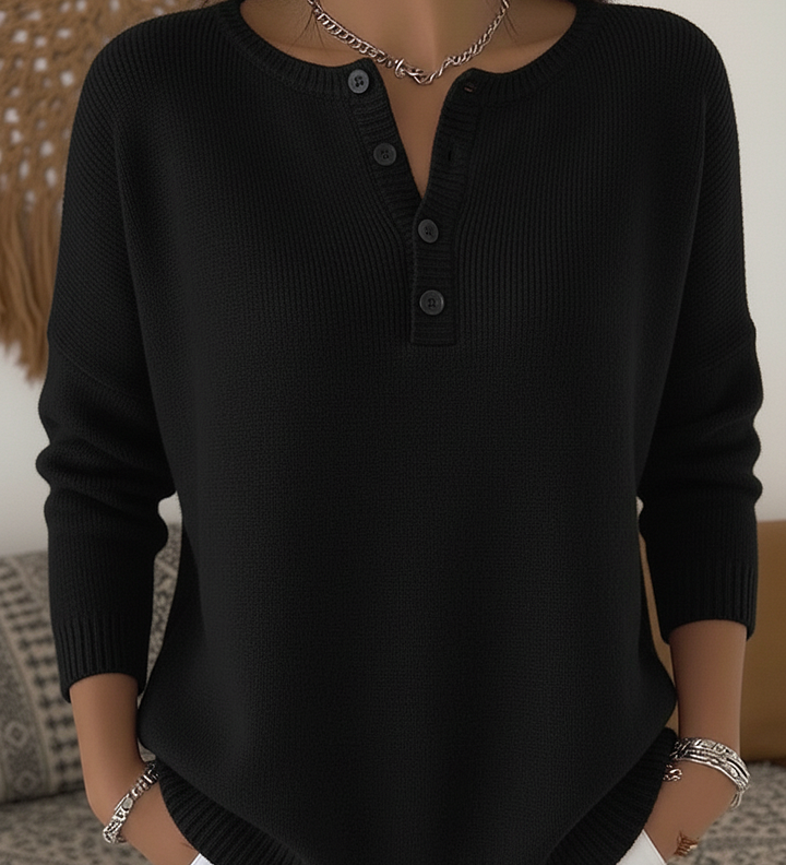 Yvonne - Pullover mit Knopfleiste in Schwarz