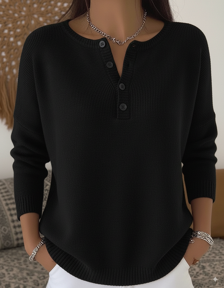 Yvonne - Pullover mit Knopfleiste in Schwarz
