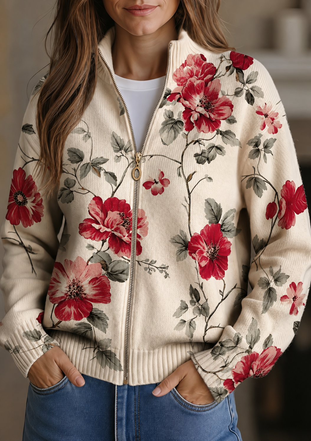 Malin - Cardigan mit Vintage-Rosenmuster