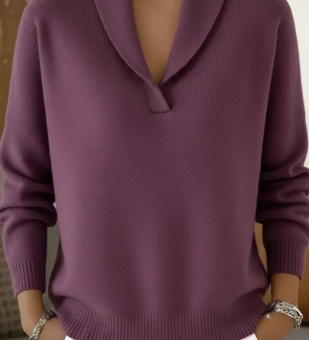 Nicole - Pullover mit V-Ausschnitt und Kragen in Lila