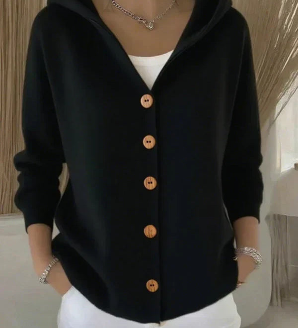 Julia - Strickjacke mit Kapuze in Schwarz