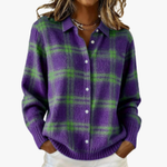 Ute - Lila karierte Strickjacke