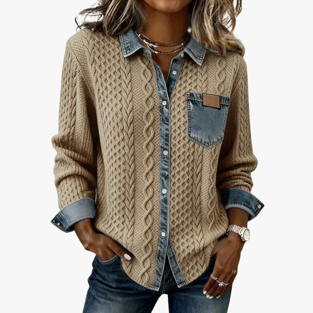 Beate - Strickjacke mit Kontrasttaschen - Camel