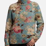 Paula - Blauer Vintage-Blumen-Rollkragenpullover