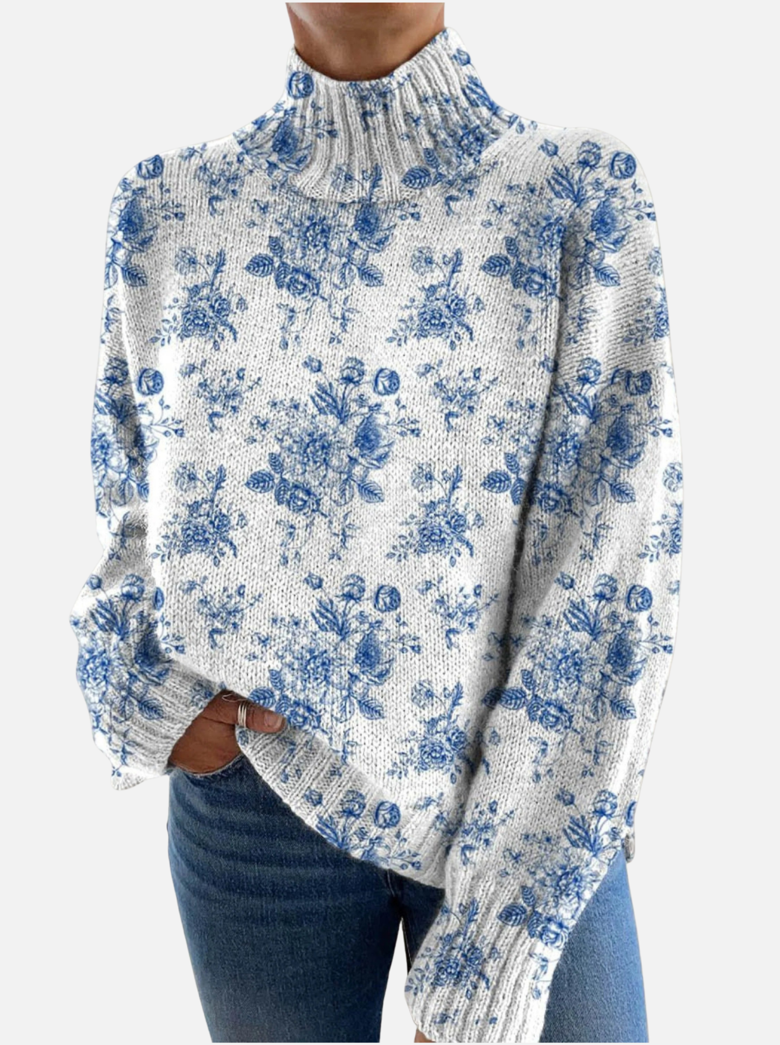 Frida - Klassischer Blumen-Rollkragenpullover