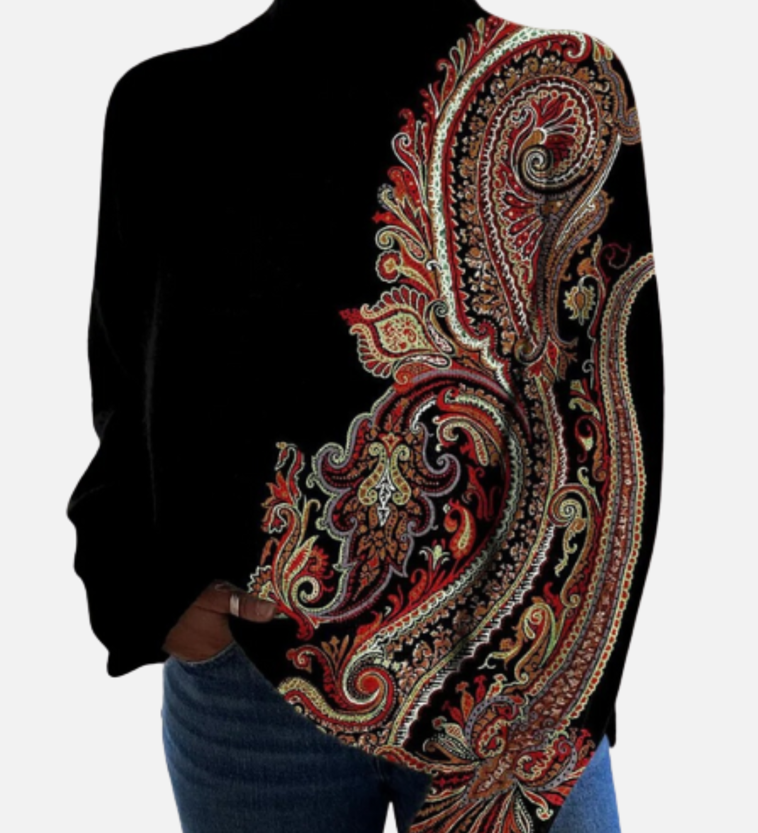 Clara - Ornamentaler Paisley-Rollkragenpullover
