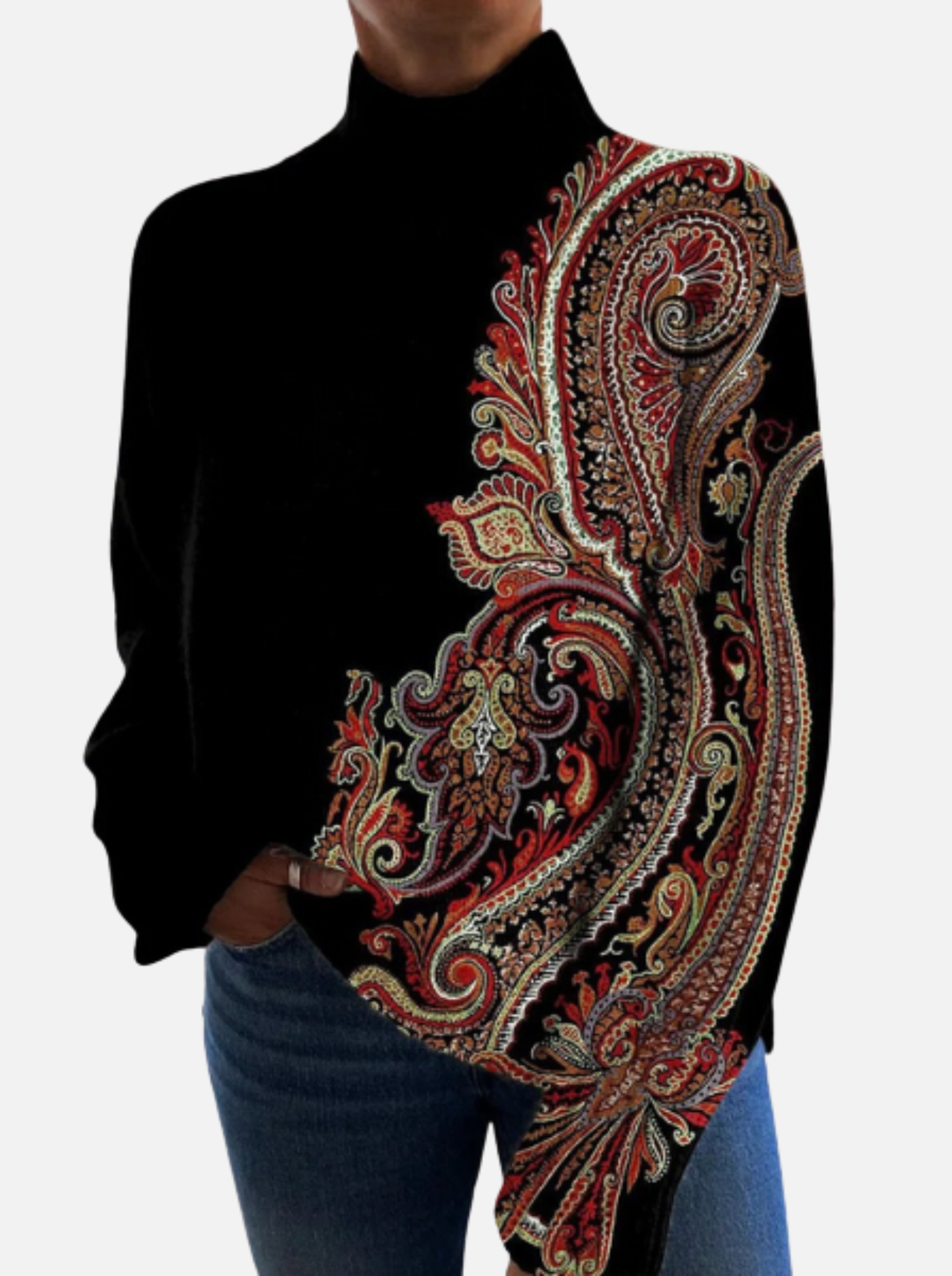 Clara - Ornamentaler Paisley-Rollkragenpullover