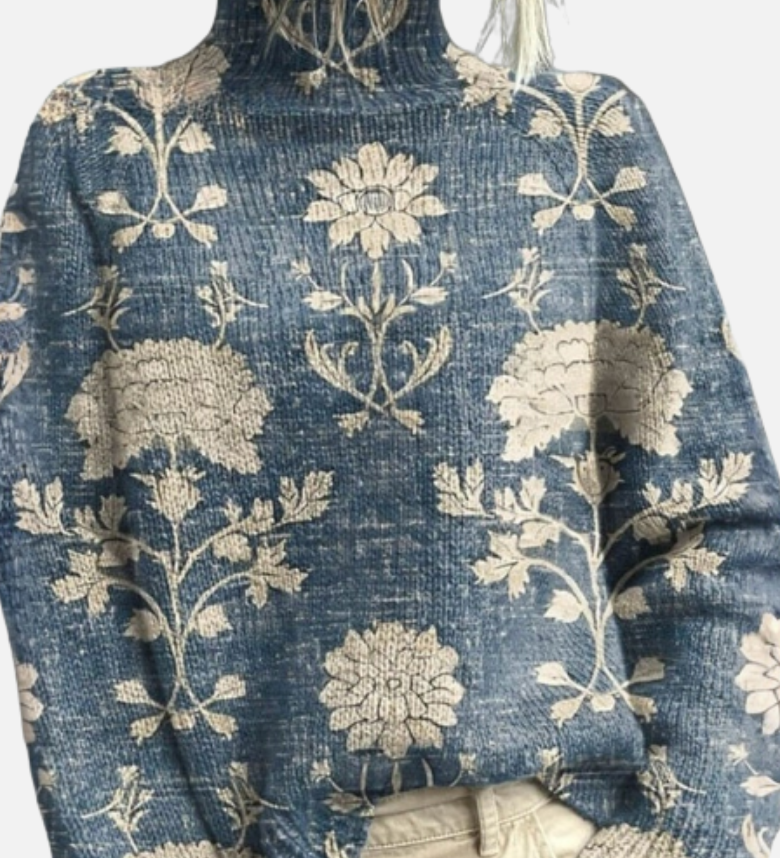 Lea - Blauer Botanik-Rollkragenpullover