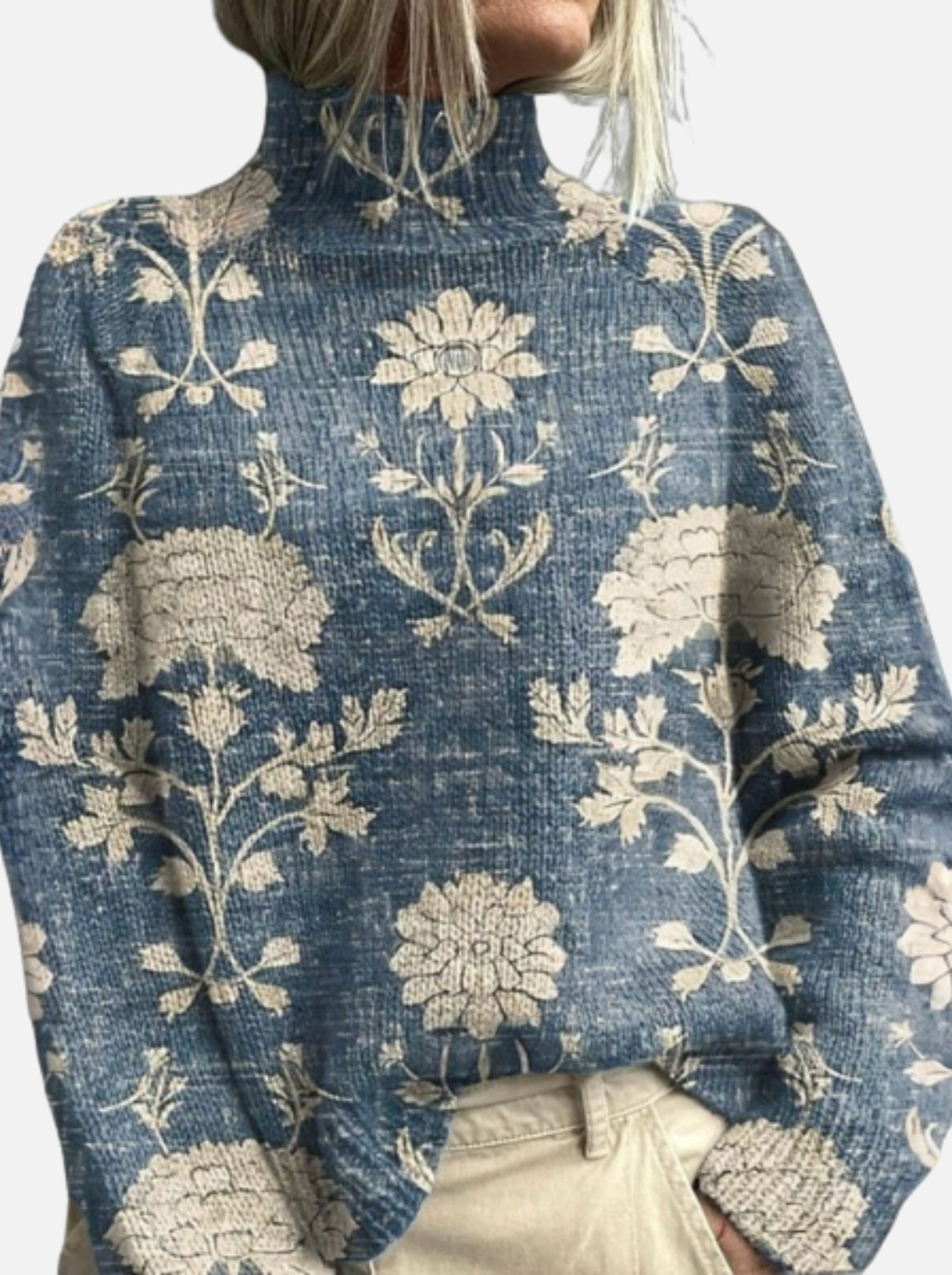 Lea - Blauer Botanik-Rollkragenpullover