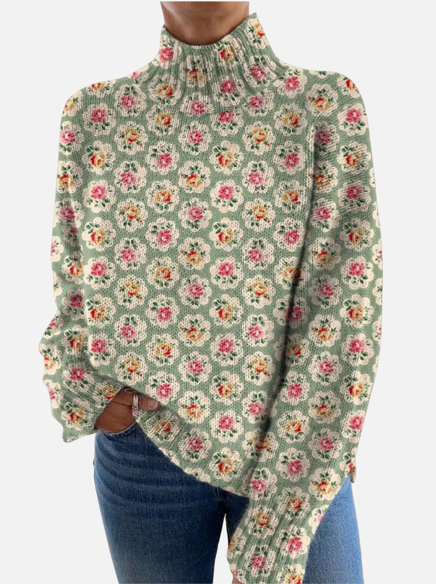 Marie - Bunter Blumen-Rollkragenpullover