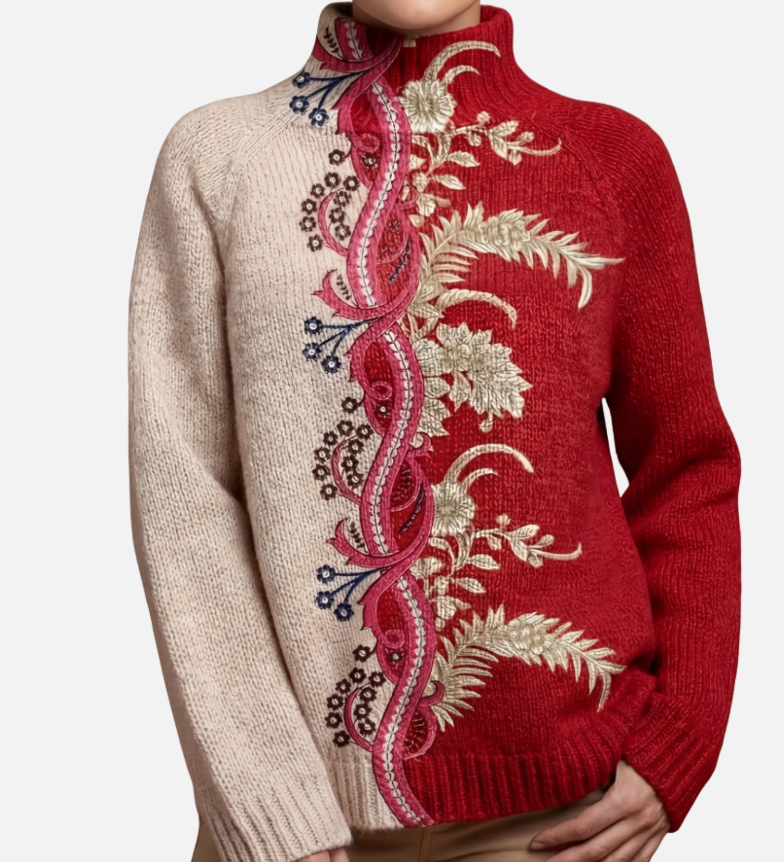 Carla - Bestickter Rollkragenpullover