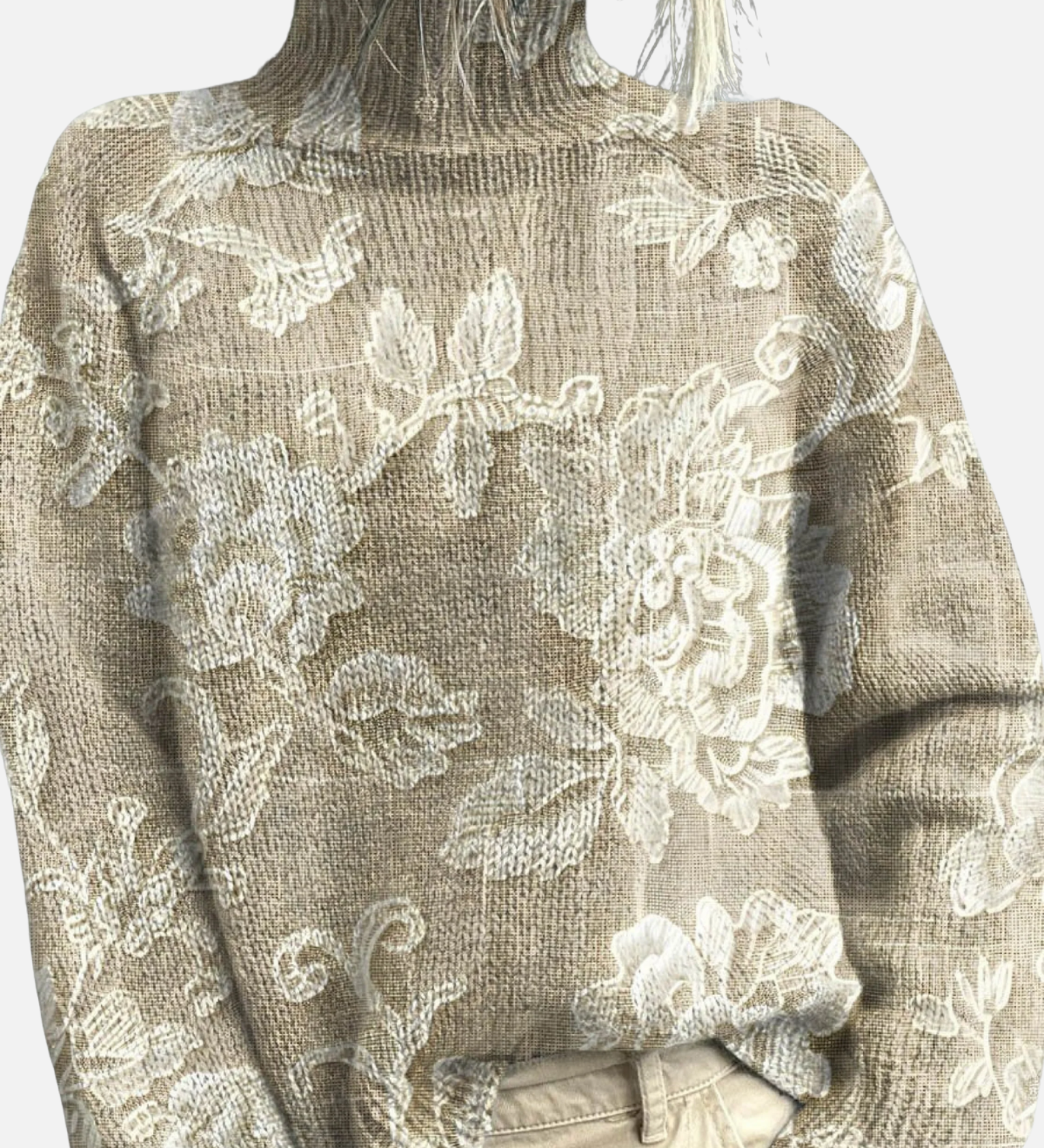 Sophie - Bestickter Blumen-Rollkragenpullover
