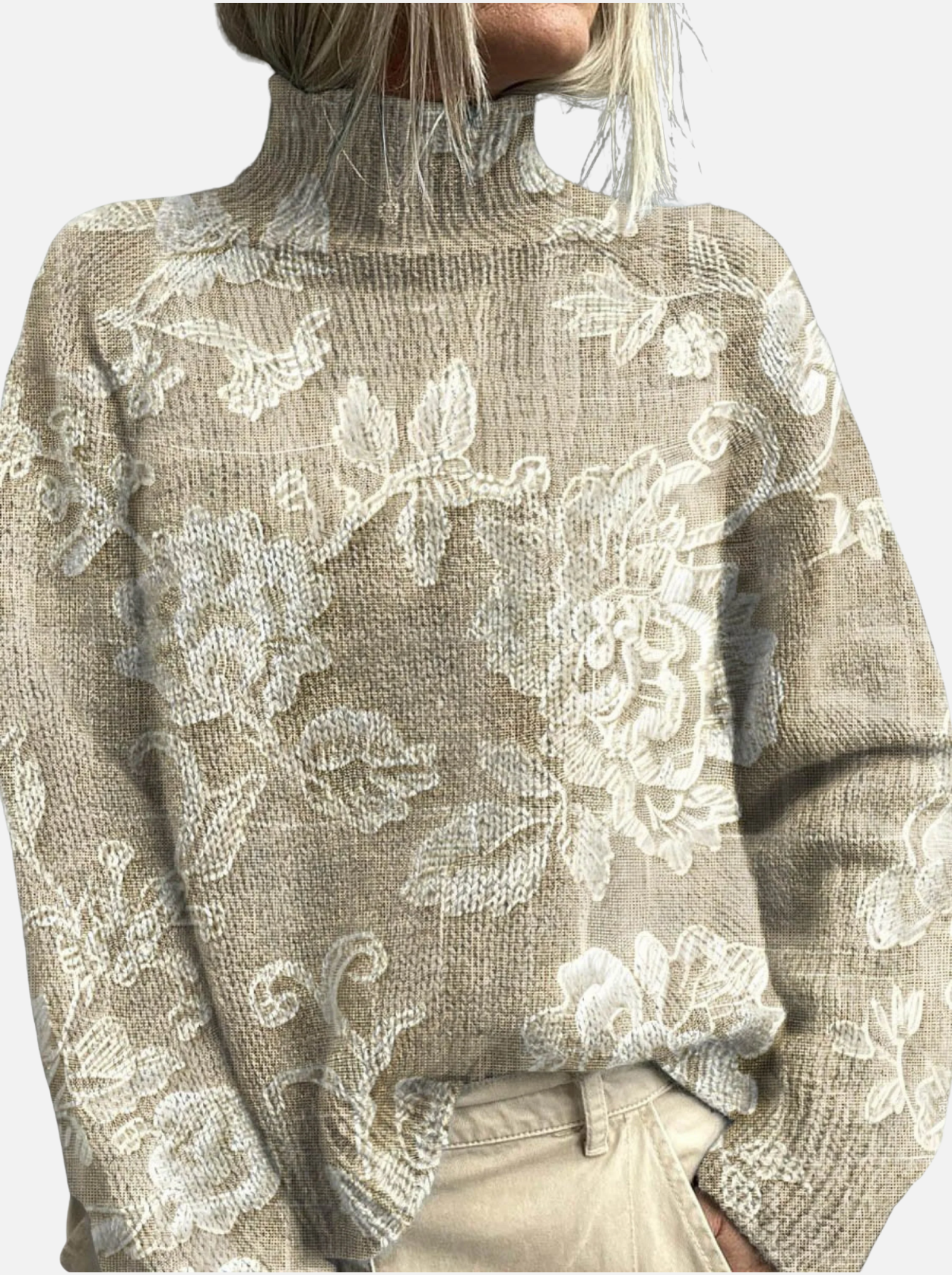 Sophie - Bestickter Blumen-Rollkragenpullover