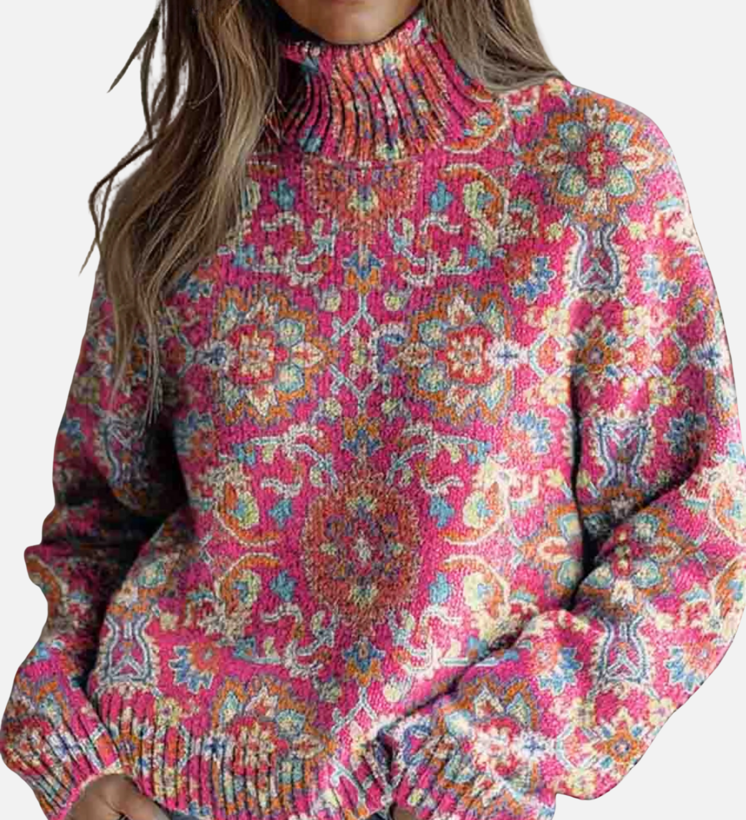 Emilia - Lebendiger Blumen-Rollkragenpullover