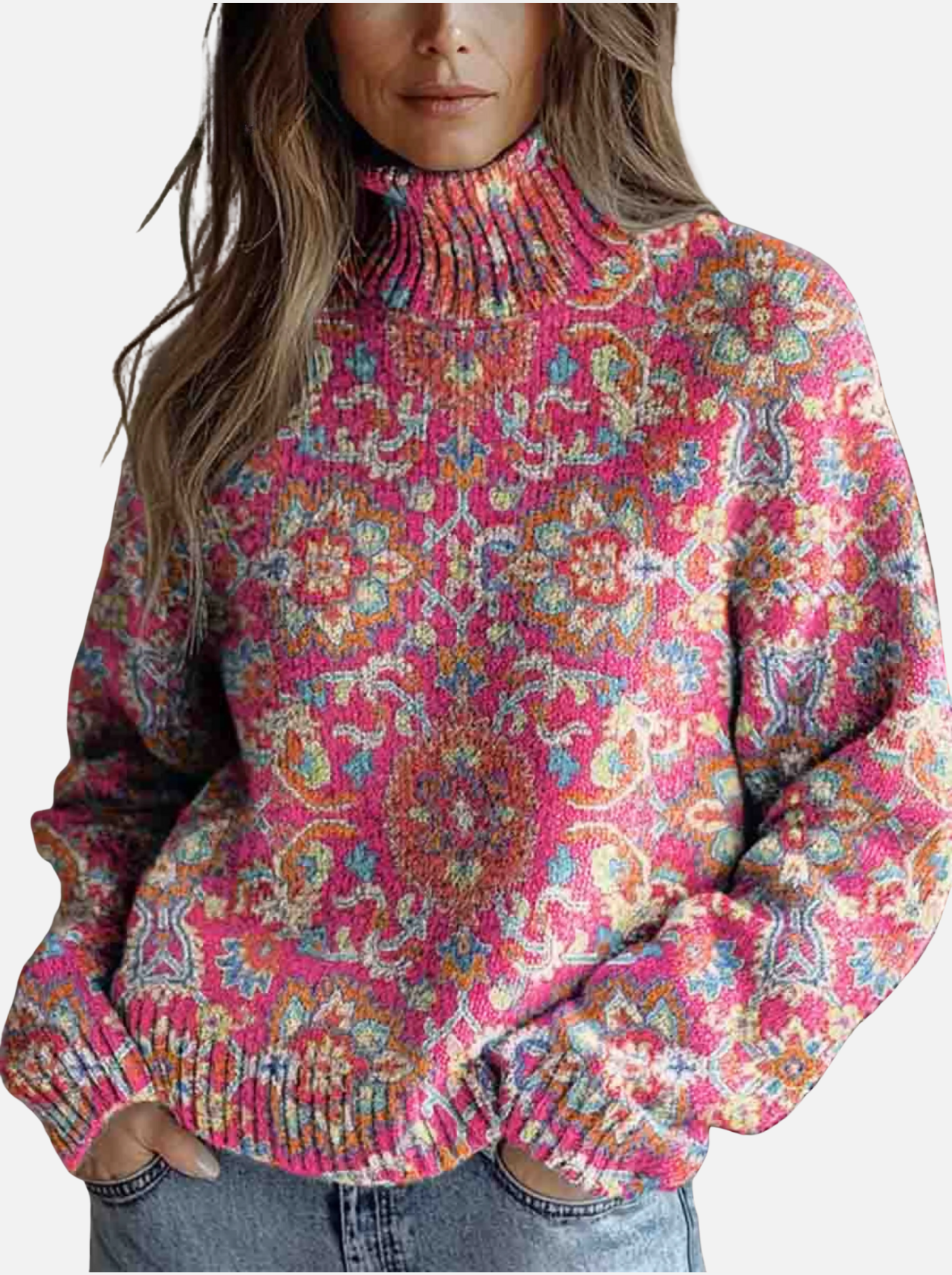 Emilia - Lebendiger Blumen-Rollkragenpullover