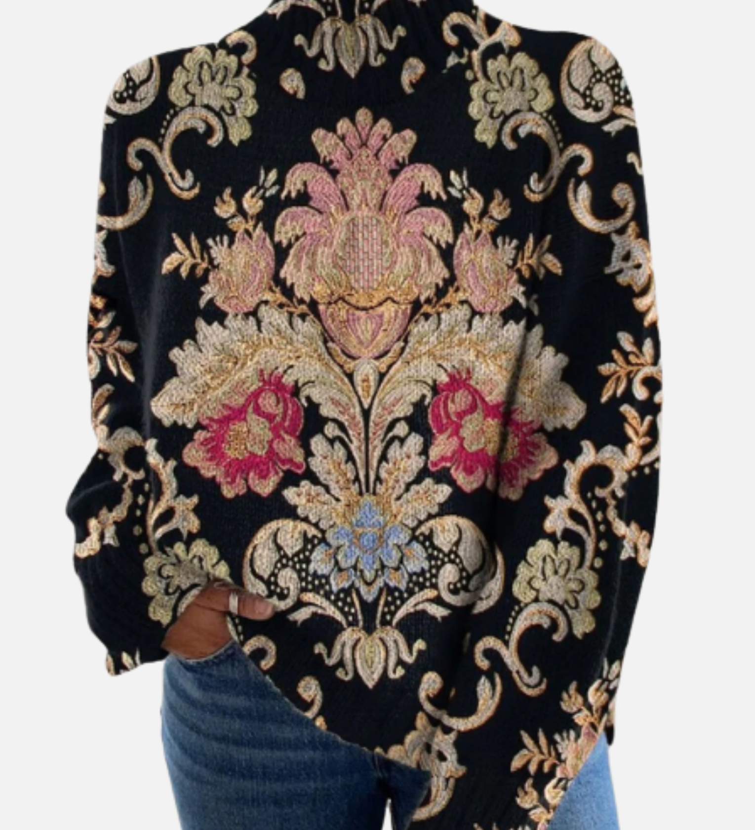 Lena - Ornamentaler Blumen-Rollkragenpullover