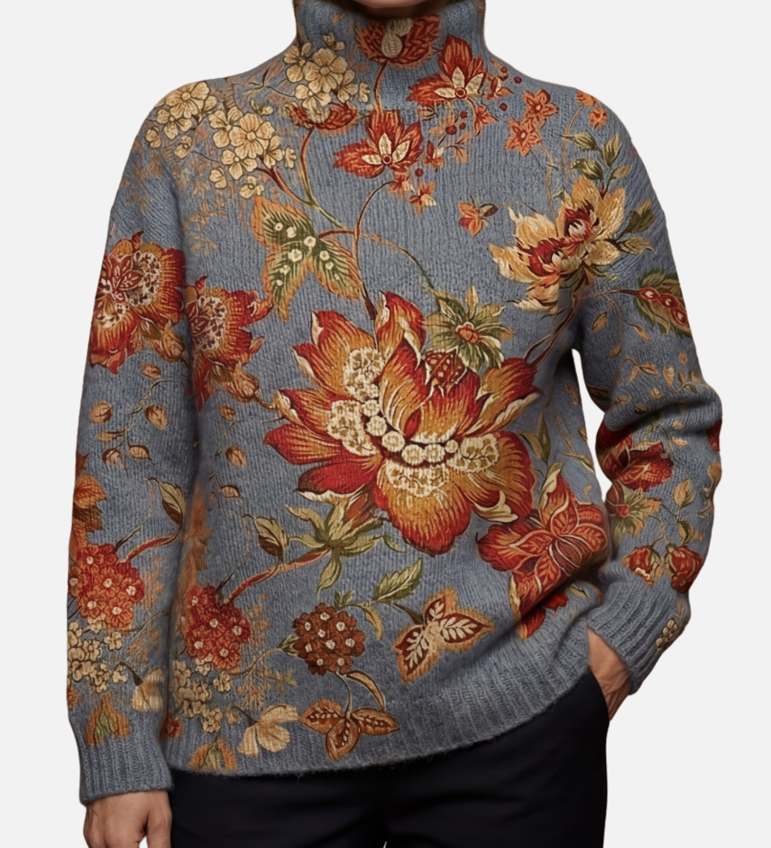 Ronja - Goldener Blumen-Rollkragenpullover