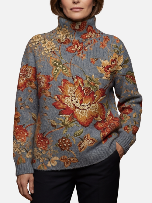 Ronja - Goldener Blumen-Rollkragenpullover